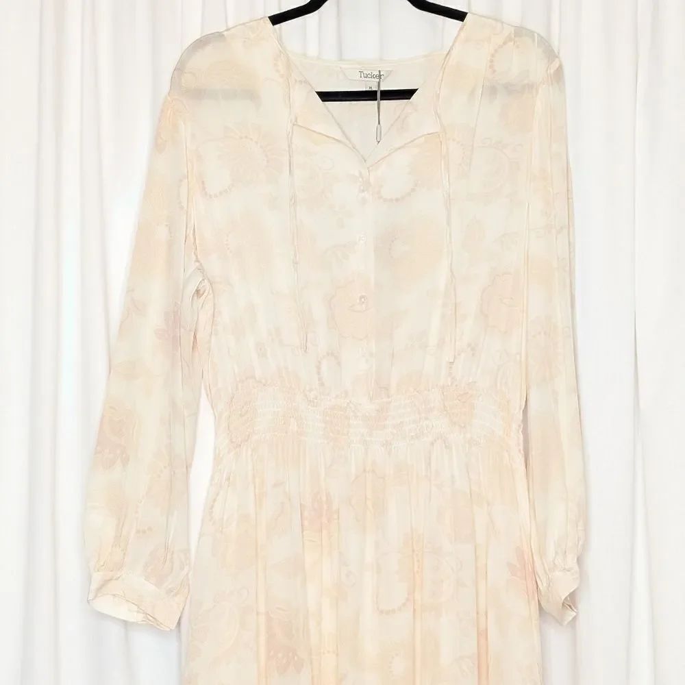 Tucker Juliette Dress Ecru Legacy Lace in Silk Crepe de Chine Silk Long Sleeve